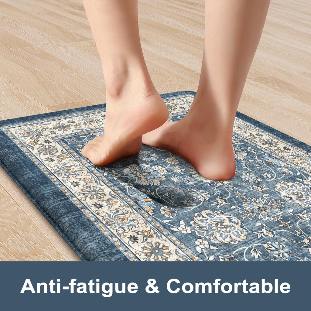 KIMODE Anti Fatigue Kitchen Mats 17"x47"+17"x29", Farmhouse Kitchen Rugs Sets of 2, Cushioned Non Skid Kitchen Mats for Floor, Comfort Kitchen Floor Mats for Sink Laundry Desk Black