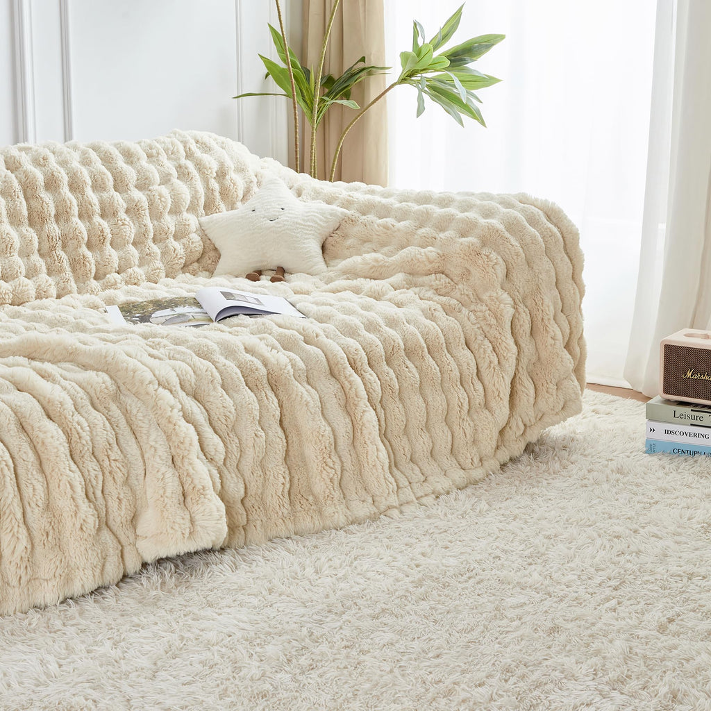 50x60 Inches Ultra-Soft Fuzzy Faux Fur Plush Throw Blanket - Thick, Warm Sherpa for Couch, Sofa, Bedroom, Camping - Decorative Blanket for Cozy Warmth, Bubble Grey