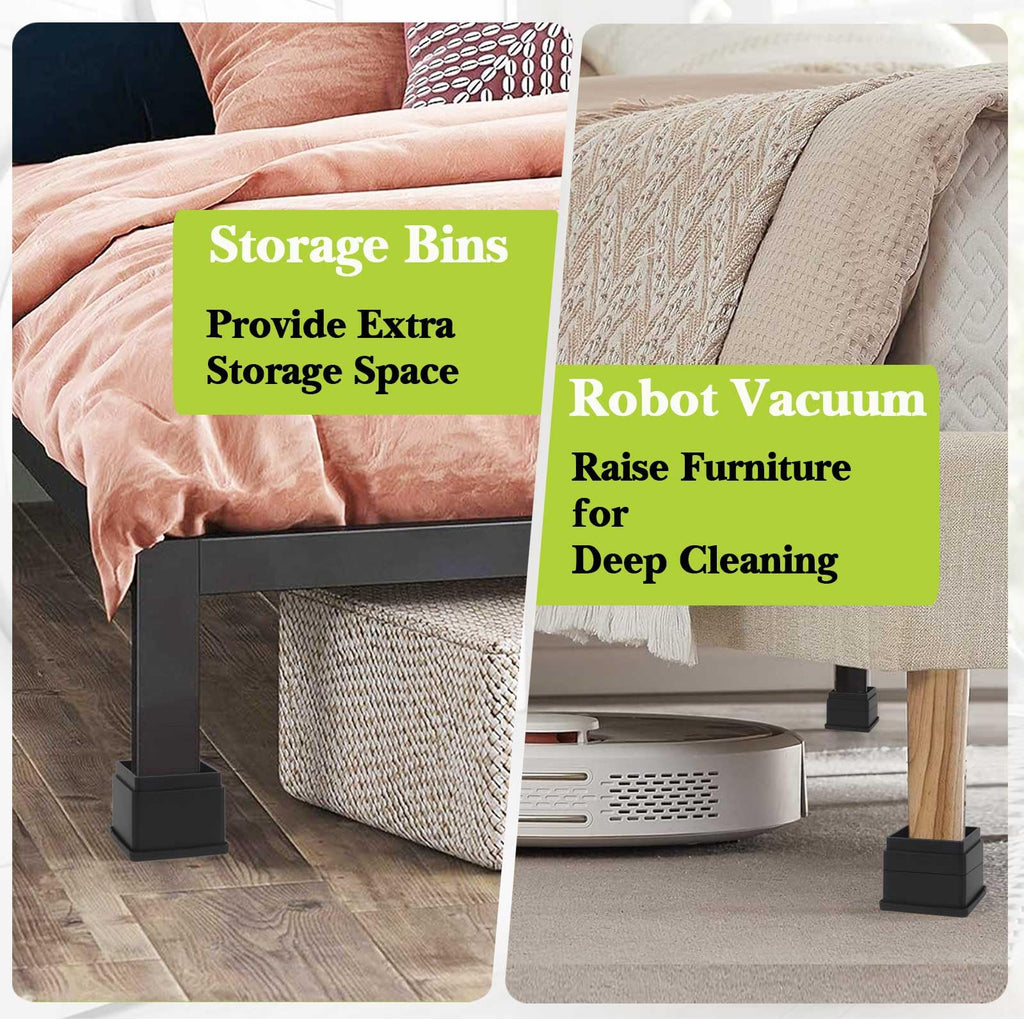 12 Pack Furniture Risers 1 Inch, Adjustable Bed Risers Heavy Duty for Table Desk Couch Chair Sofa Cabinet Bed Frame Dorm, Square Stackable Table Leg Risers Lift Height 1", 2" or 3", Black