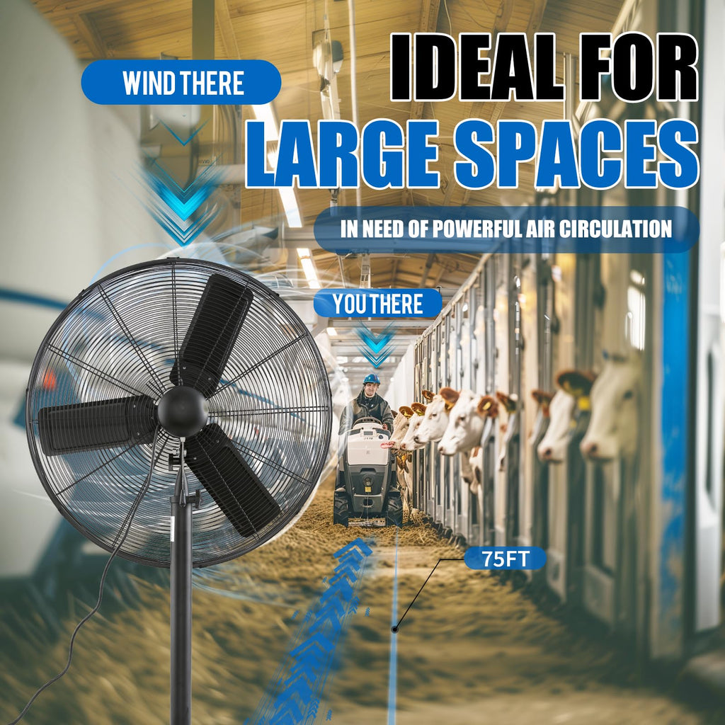 iLiving ILG8P30-72 Commercial Pedestal Floor Fan, 30-Inch, Industrial Heavy Duty Floor Standing Fan with 7261 CFM, Perfect for Home, Shop, Bedroom, Gym, Garage, Black