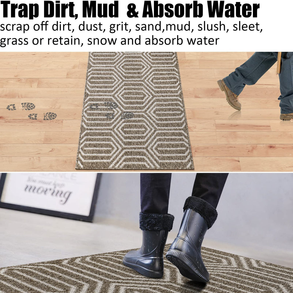 Indoor Doormat 24"x 36", Absorbent Front Back Door Mat Floor Mats, Rubber Backing Non Slip Door Mats Inside Mud Dirt Trapper Entrance Door Rug Carpet, Machine Washable Low Profile-Brown Time Cloister