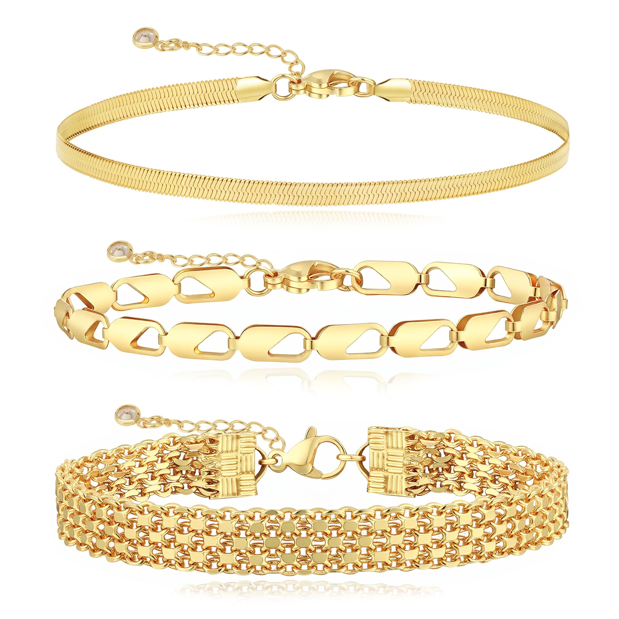 Coshilta Gold Bracelets for women 14K Gold Bangle Bracelet Stack - Adjustable Waterproof Trendy Bracelets Gold Filled Stacks Bangles Link Chain Gold Bracelet Non Tarnish for Women Jewelry Gifts