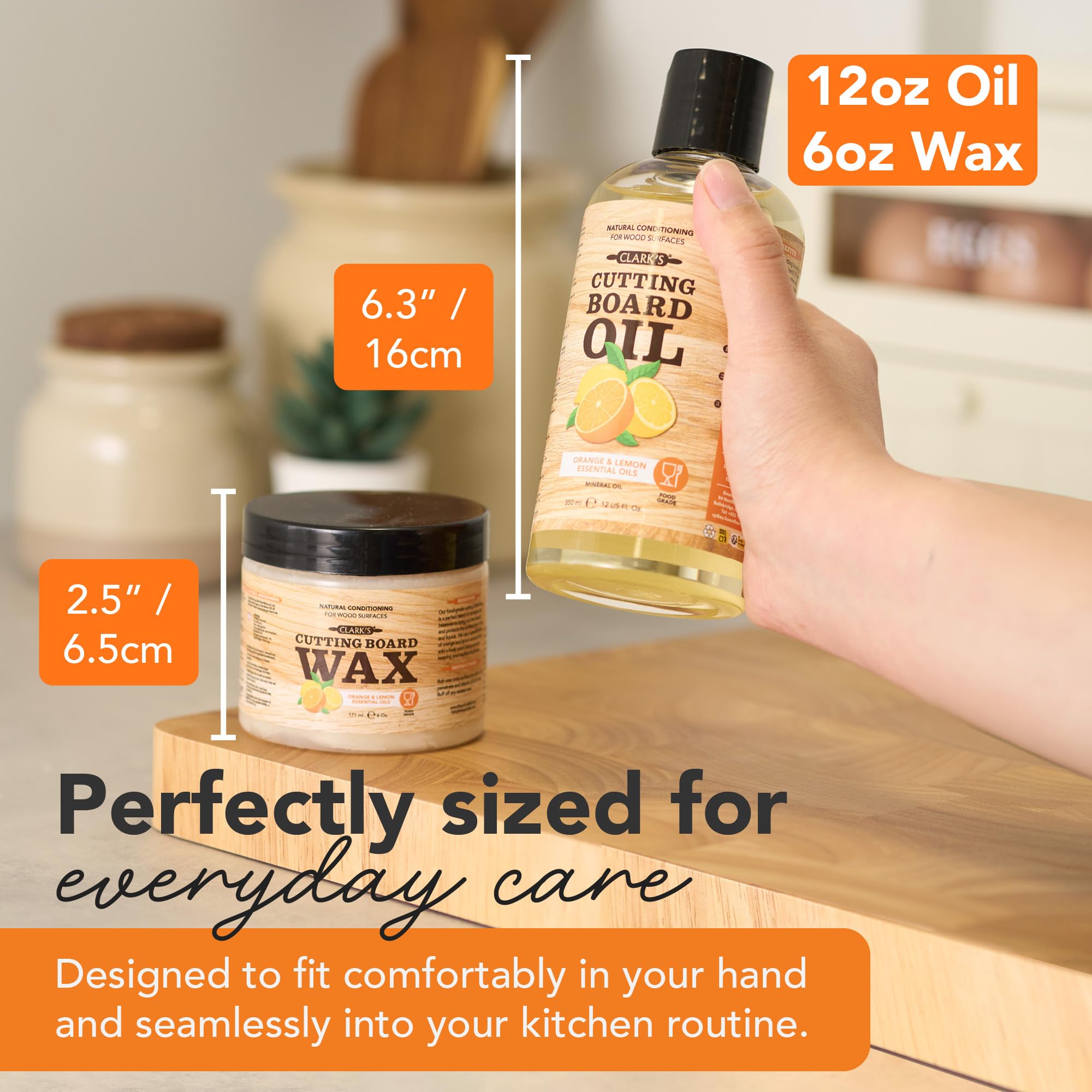 CLARK'S Cutting Board Care Kit with Coconut Oil - Includes Butcher Block Oil and Wax - Made with Refined Coconut Oil, Natural Beeswax, and Carnauba Wax - For Kitchen Countertops and Butcher Blocks