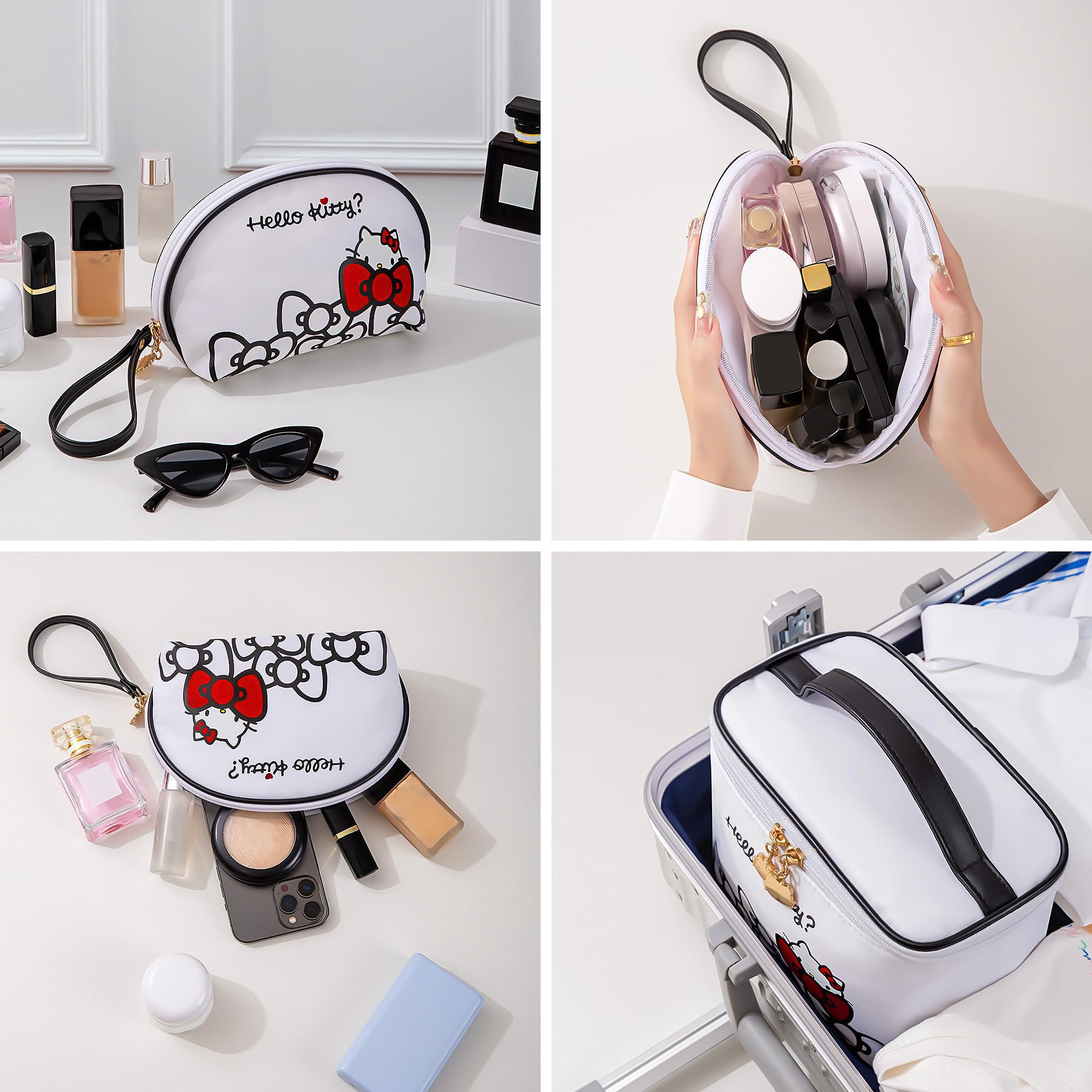AmBealla Makeup Bag Large Waterproof Cosmetic Bags with Makeup Brush Holder,Cute Printed Makeup Organizer for Women Traveling,Portable Toiletry Bag for Girls