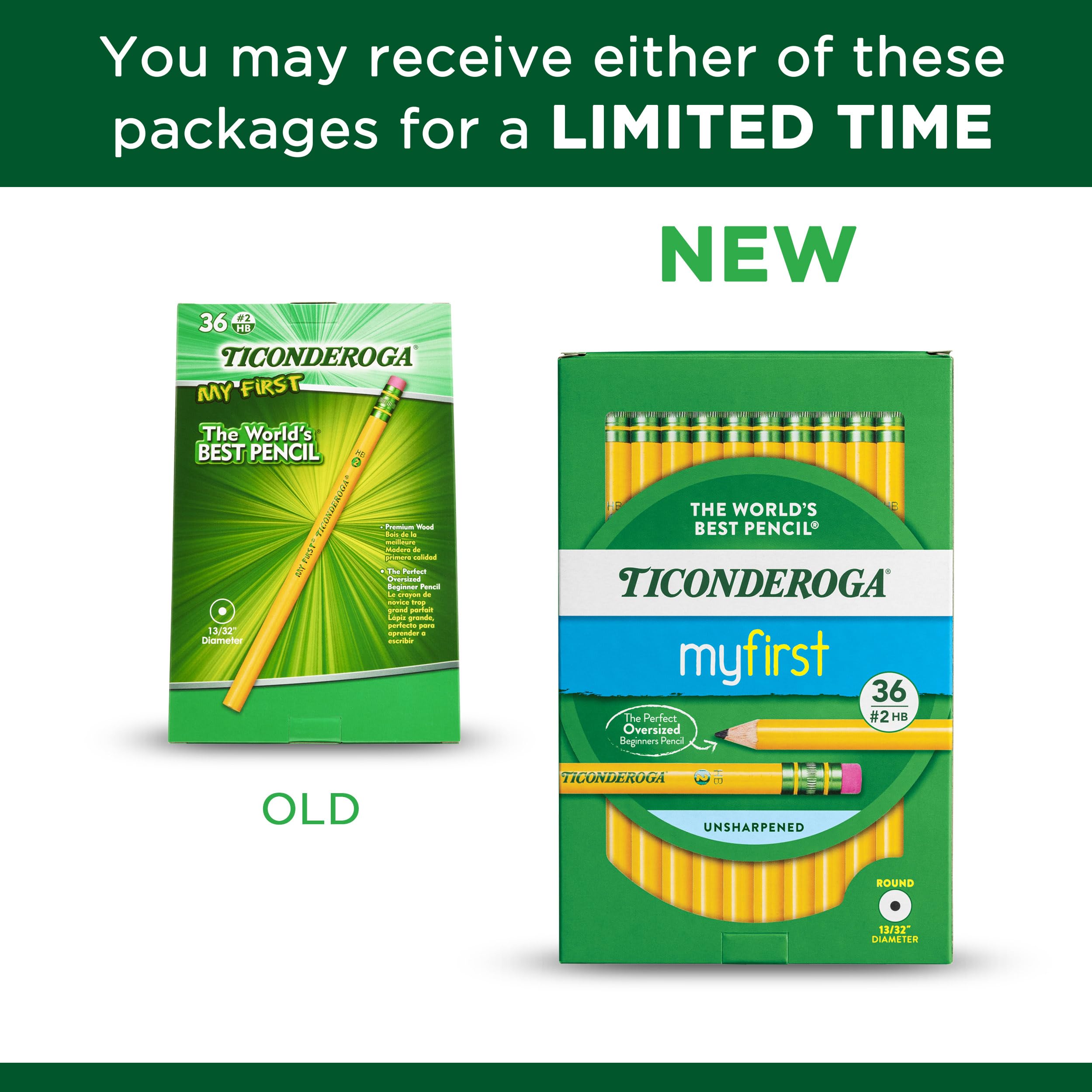 Ticonderoga My First Wood-Cased Pencils, #2 HB Soft, With Eraser, Yellow (X3336) (Pack of 6, 216 Count Total)