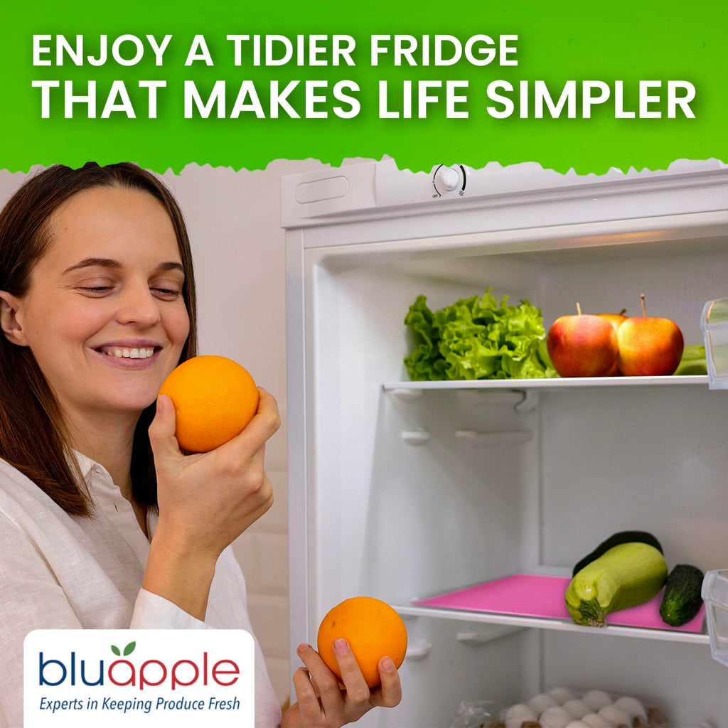 Bluapple FreshMats, Refrigerator Bin Liner, Fridge Drawer Mats, Crisper Life Extender Liner Keeps Produce Fresh Longer, Anti-Bruising, for Air Circulation, Washable & Reusable (4-Mats, 12x15, Black)
