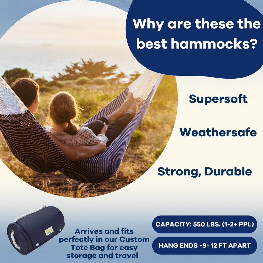Handwoven Hammock by Yellow Leaf Hammocks - Double Size, Fits 1-2 PPL, 400lb max - Weathersafe, Super Strong, Easy to Hang, Ultra Soft, Artisan Made - Color: Natural Khaki