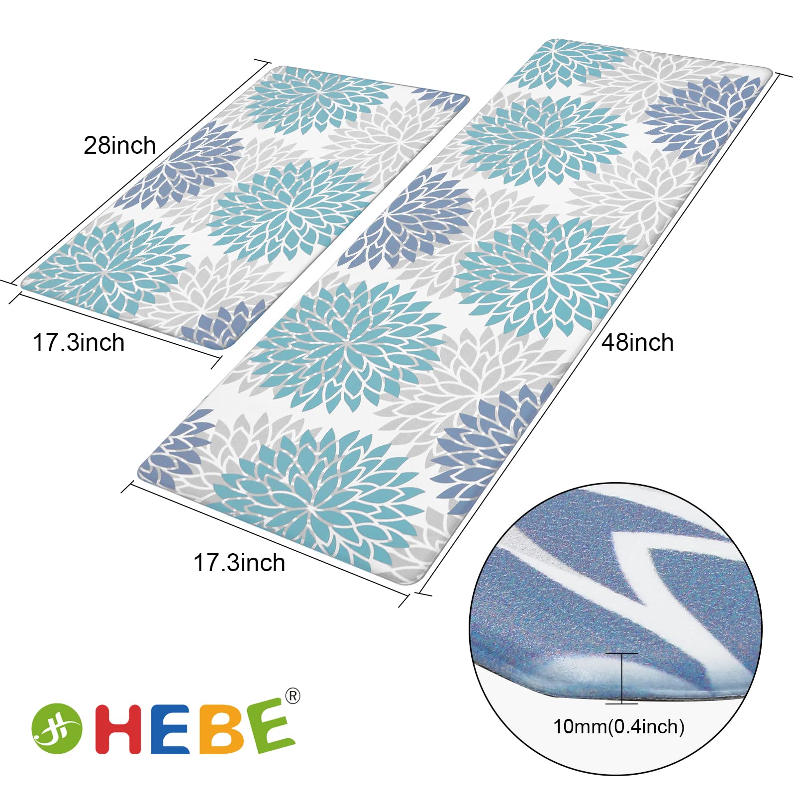 HEBE Anti Fatigue Kitchen Rugs Sets of 2, Non Slip Kitchen Mats for Floor, Waterproof Cushioned Comfort Standing Carpet for Kitchen Sink, Home Office, Laundry Room