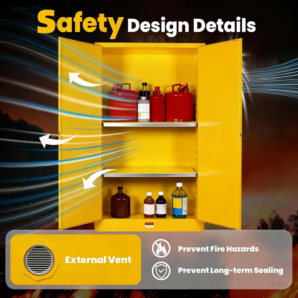 16 Gallon Flammable Storage Cabinet 18"x18"x23", Galvanized Steel, Flammable Safety Cabinet with Adjustable Shelf, for Industrial and Home Use, Yellow