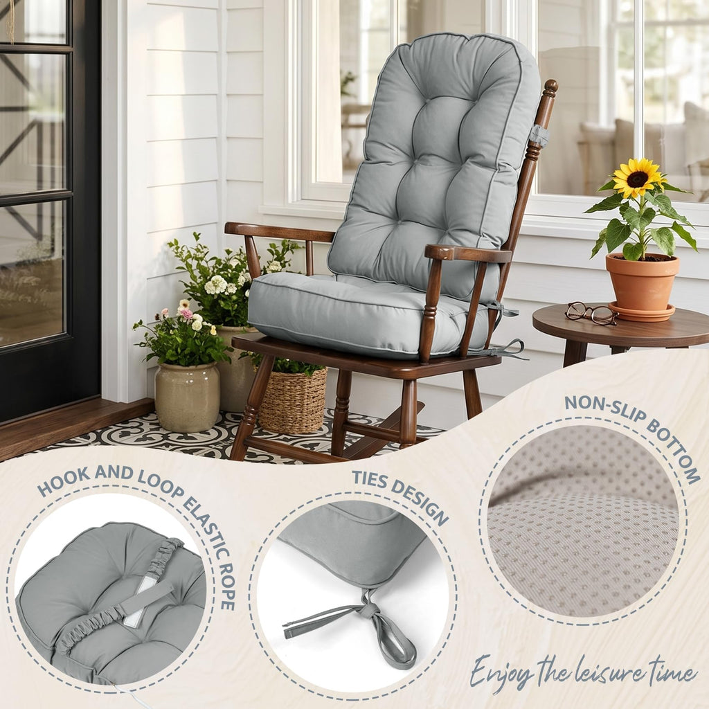 mudilun Rocking Chair Cushion - Non-Slip Tufted 4-Inch Thickened Rocking Chair Cushions with Ties Indoor/Outdoor Wooden Rocking Chair Pad for Living Rooms, Bedrooms, and Balconies