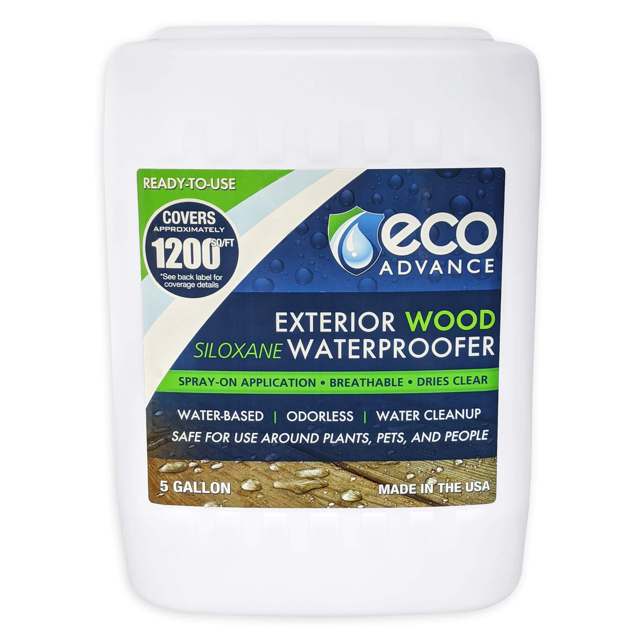 Eco Advance Exterior Wood Siloxane Odorless Spray-On Application Waterproofer, Waterproof Wood Sealer, Safe for Plants, Pets, and People, 1 Gallon