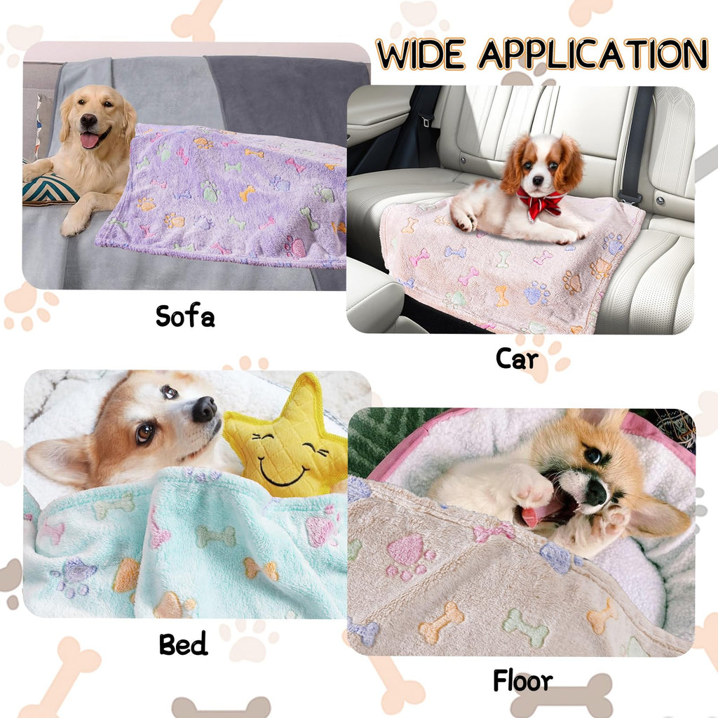 Rezutan 1 Pack 3 Dog Blanket for Large Dogs,41x31 inch for Medium Soft Fluffy Washable Pet Cat Blankets,Reversible Elephant & Paw Print for Dog Kennels & Beds, Sofas, Blue