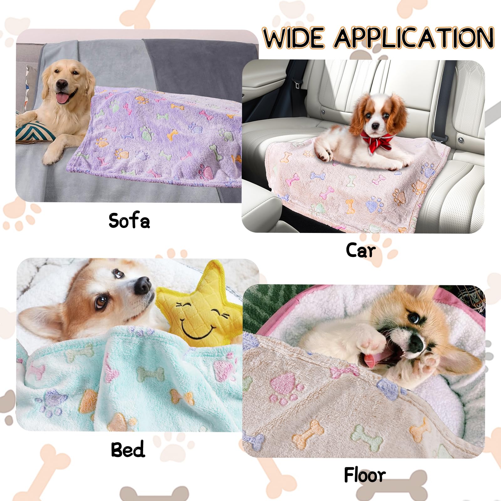 Rezutan 1 Pack 3 Dog Blanket for Large Dogs,41x31 inch for Medium Soft Fluffy Washable Pet Cat Blankets,Reversible Elephant & Paw Print for Dog Kennels & Beds, Sofas, Blue