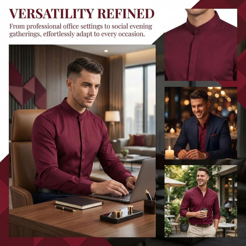 Men’s Banded Collar(Mandarin Collar) Long Sleeve Casual Solid Fancy Dress Shirts