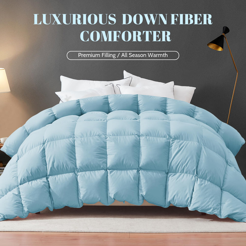 Cosybay Queen Size Feather Down Fiber Comforter Ultra Fluffy Duvet Insert, All Season Cotton Cover Luxury Hotel Bed Comforter with Corner Tabs, Blue, 90x90 Inch