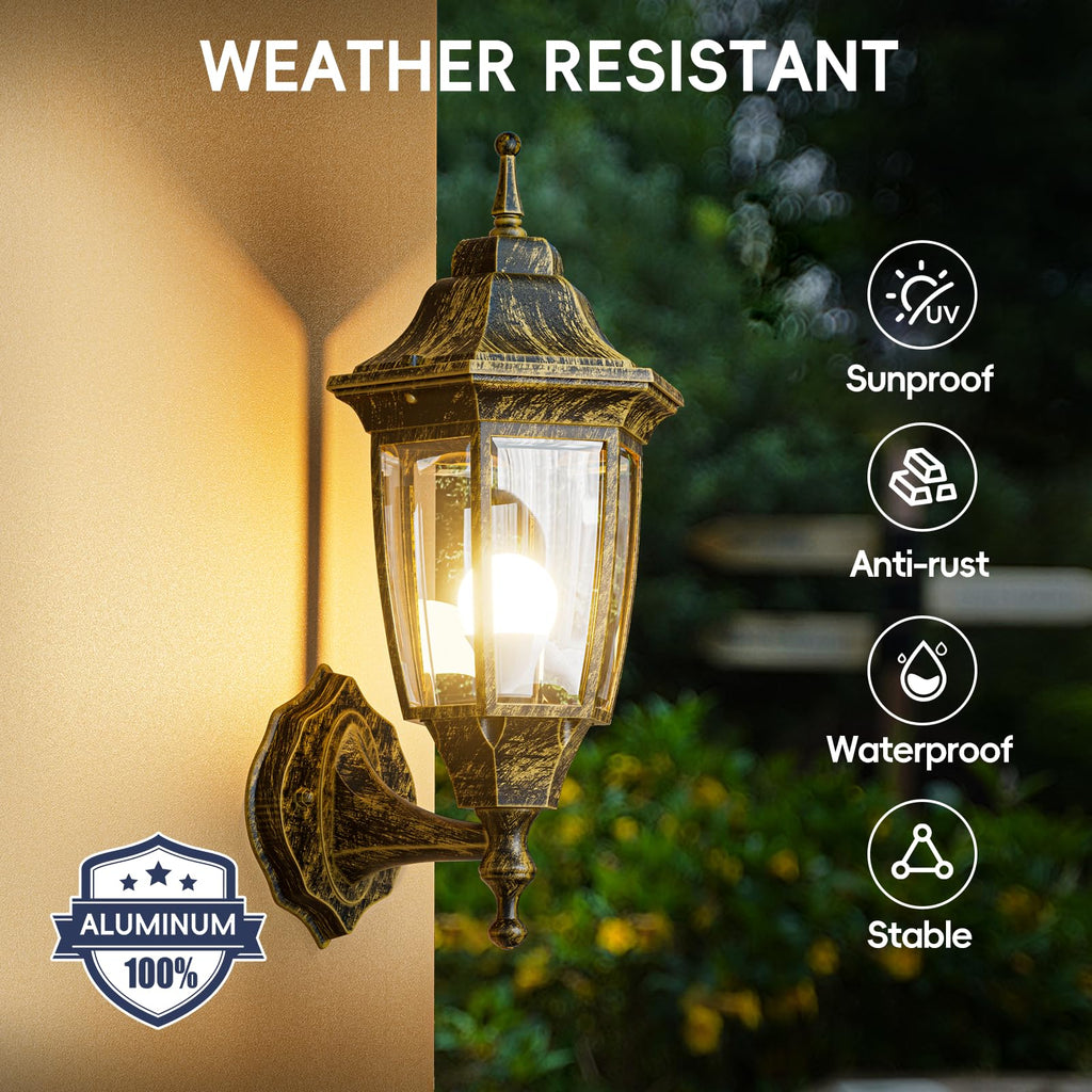 EMART Dusk to Dawn Plastic Outdoor Wall Light Fixtures with Bulbs, Waterproof and Anti-Corrosion Porch Sconces, Exterior Lanterns Wall Mount Lamp for Outside, Garage, Front Door, Patio, 1 Pack, Black