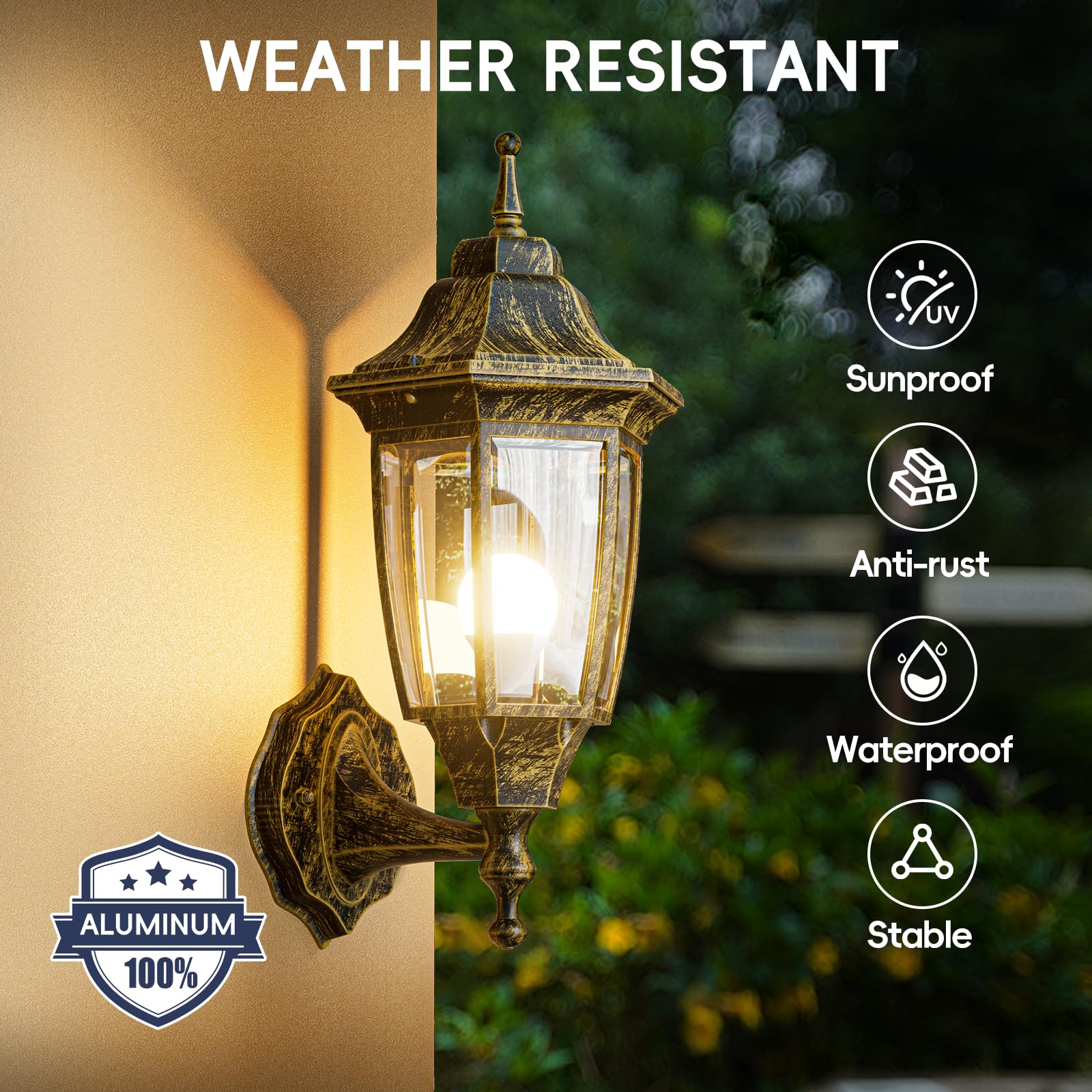 EMART Dusk to Dawn Plastic Outdoor Wall Light Fixtures with Bulbs, Waterproof and Anti-Corrosion Porch Sconces, Exterior Lanterns Wall Mount Lamp for Outside, Garage, Front Door, Patio, 1 Pack, Black