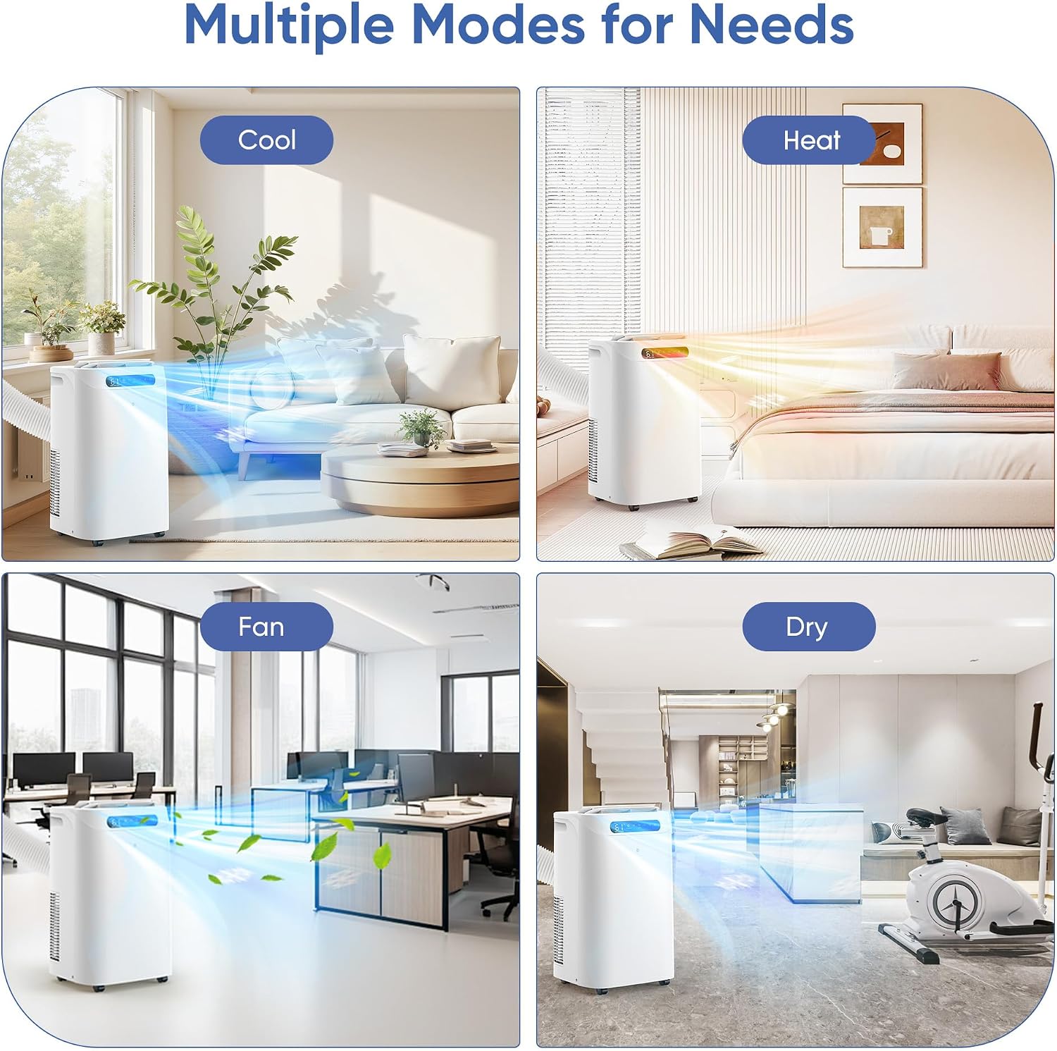 14000 BTU Portable Air Conditioners with Heater,Cools Up to 700 Sq.Ft, Quiet Portable AC Unit with Remote Control & Installation Kits for Large Rooms,White