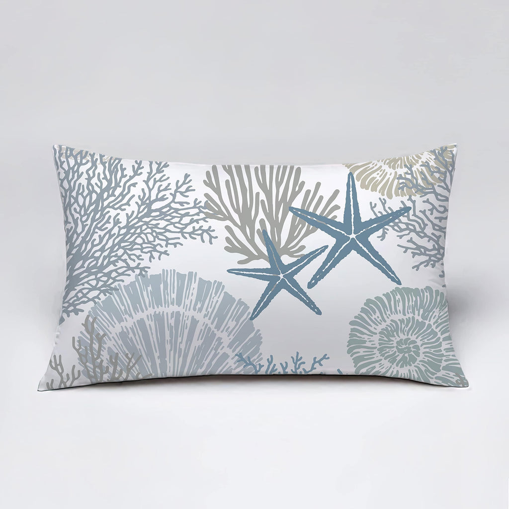 Tritard Nautical Coastal Throw Pillow Covers 16x16 Set of 2 Beach Themed Ocean Seashell Coral Starfish Velvet Couch Decorative Pillow Cases Outdoor Sofa Cushion Cover for Bedroom Living Room, Blue