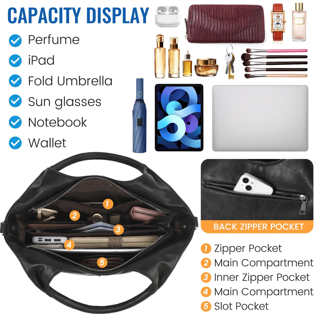 KOGTLA Medium Vegan Leather Purses for Women with Detachable Satchel Strap, Ladies Handbags, Tote Hobo Bags with Two-Handle