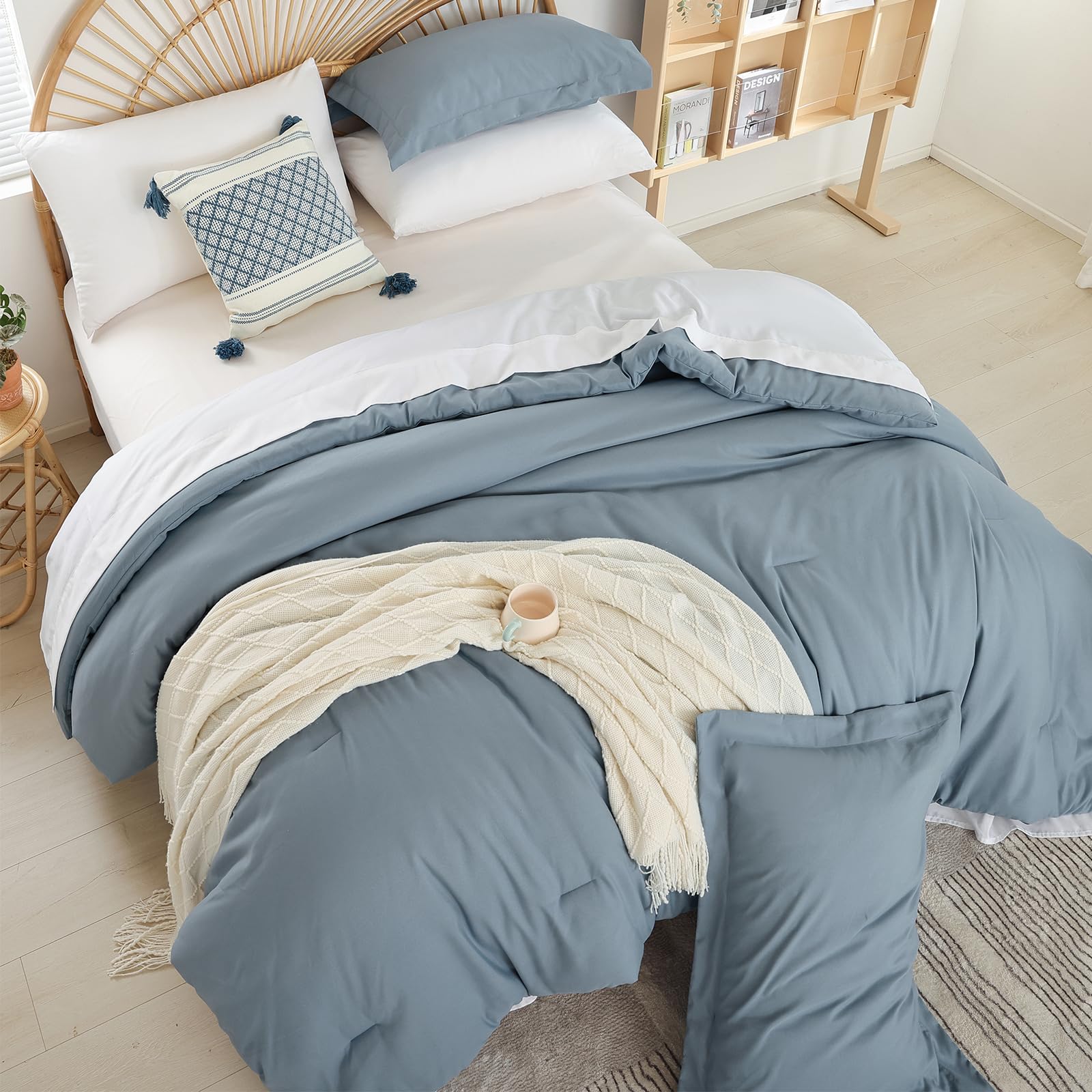 weigelia Twin Comforter Set 5 Pieces Beige Bed in A Bag Soft Queen Bedding Set Lightweight Comforter Set for Women and Men（Comforters, Flat & Fitted Sheets, Pillowcases & Shams）