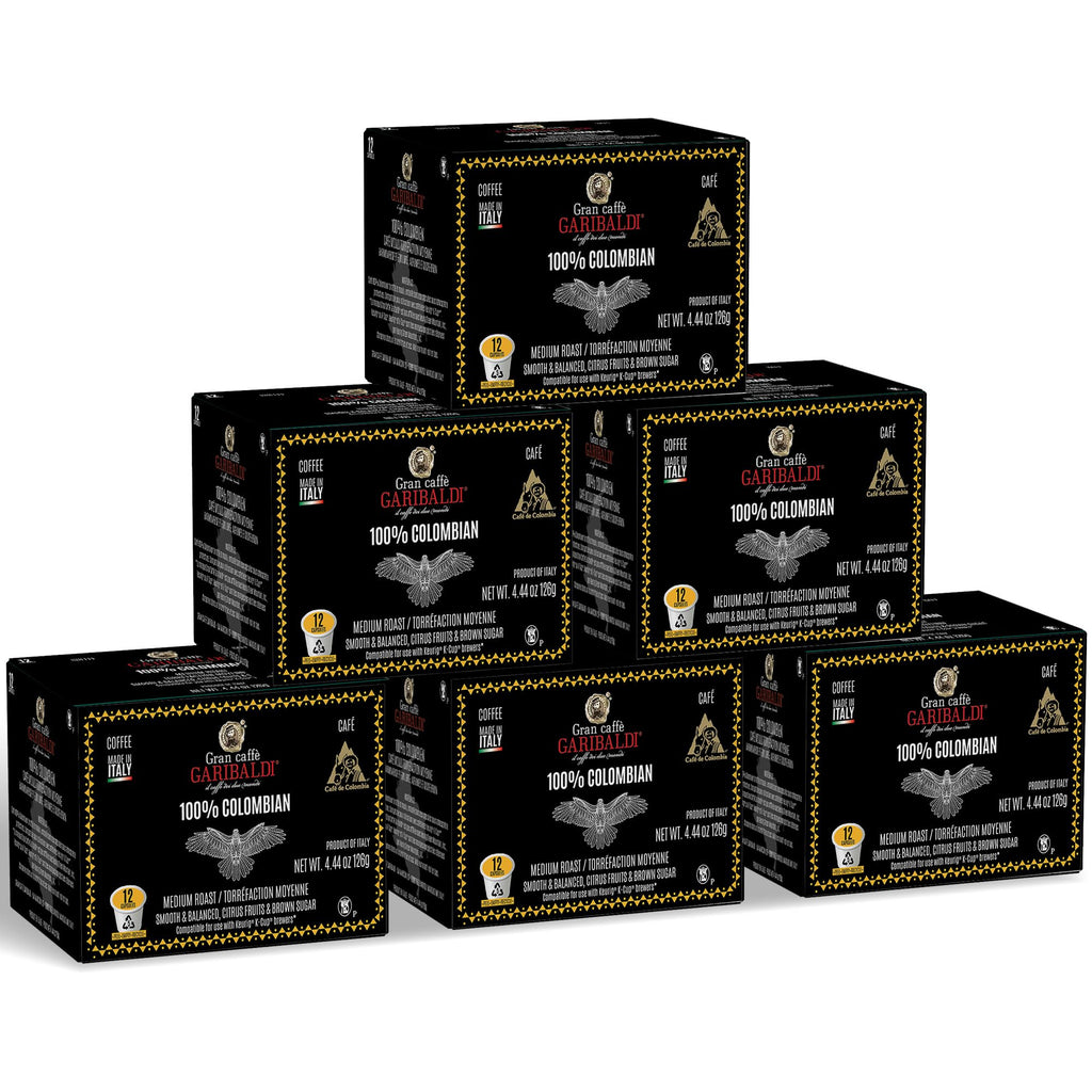 Caffè Garibaldi Colombian Coffee Pods, for Keurig K-Cup Brewers, Single Serve Cups with 100% Arabica Blend for Coffee Makers, 12 Count Recyclable Pods - Medium Roast