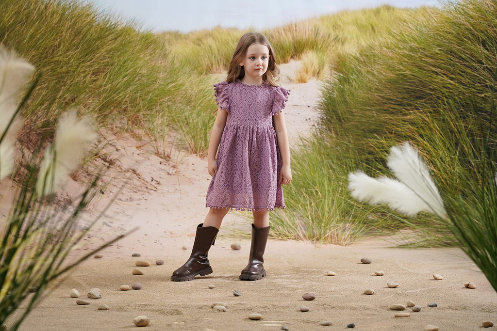 APRIL GIRL Flower Girl Dress, Lace Dress 3/4 Sleeve Dress