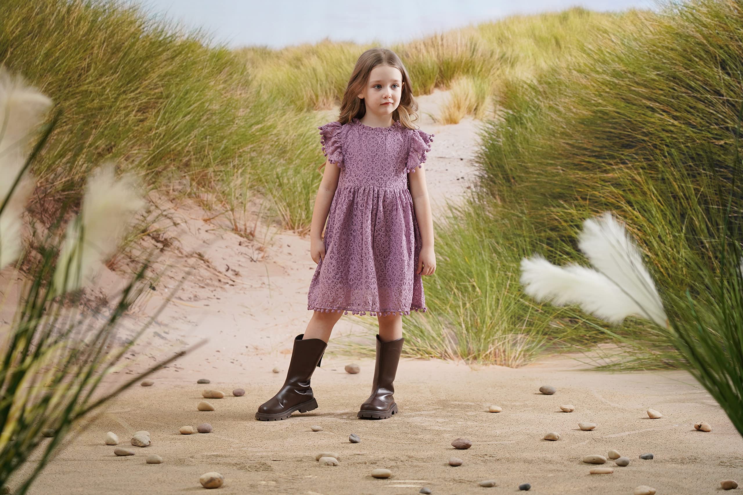 APRIL GIRL Flower Girl Dress, Lace Dress 3/4 Sleeve Dress