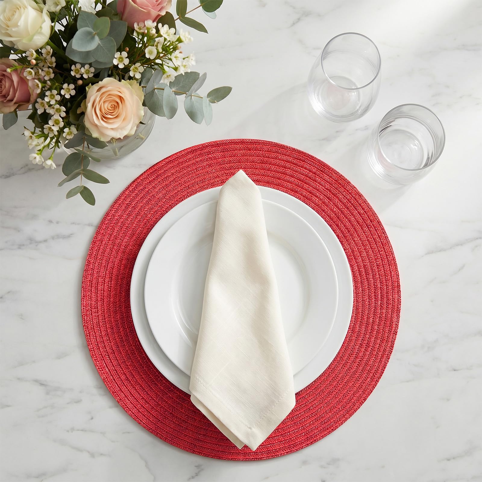 AHHFSMEI Round Placemats Set of 6 Heat Resistant Washable Non-Slip Woven Braided Table Mats for Dining Table Kitchen & Home Decor (Beige)