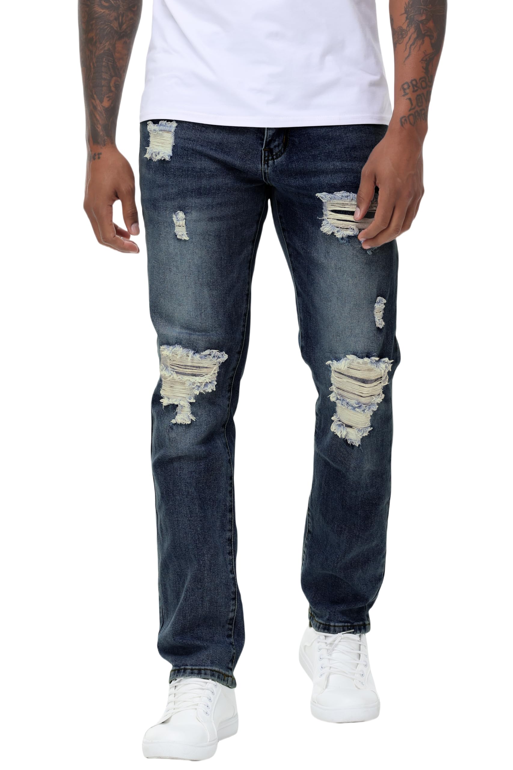 MZNBURAM Men's Stretch Regular Fit Straight-Leg Cotton Fashion Comfort Flex Waist Denim Pants Jeans