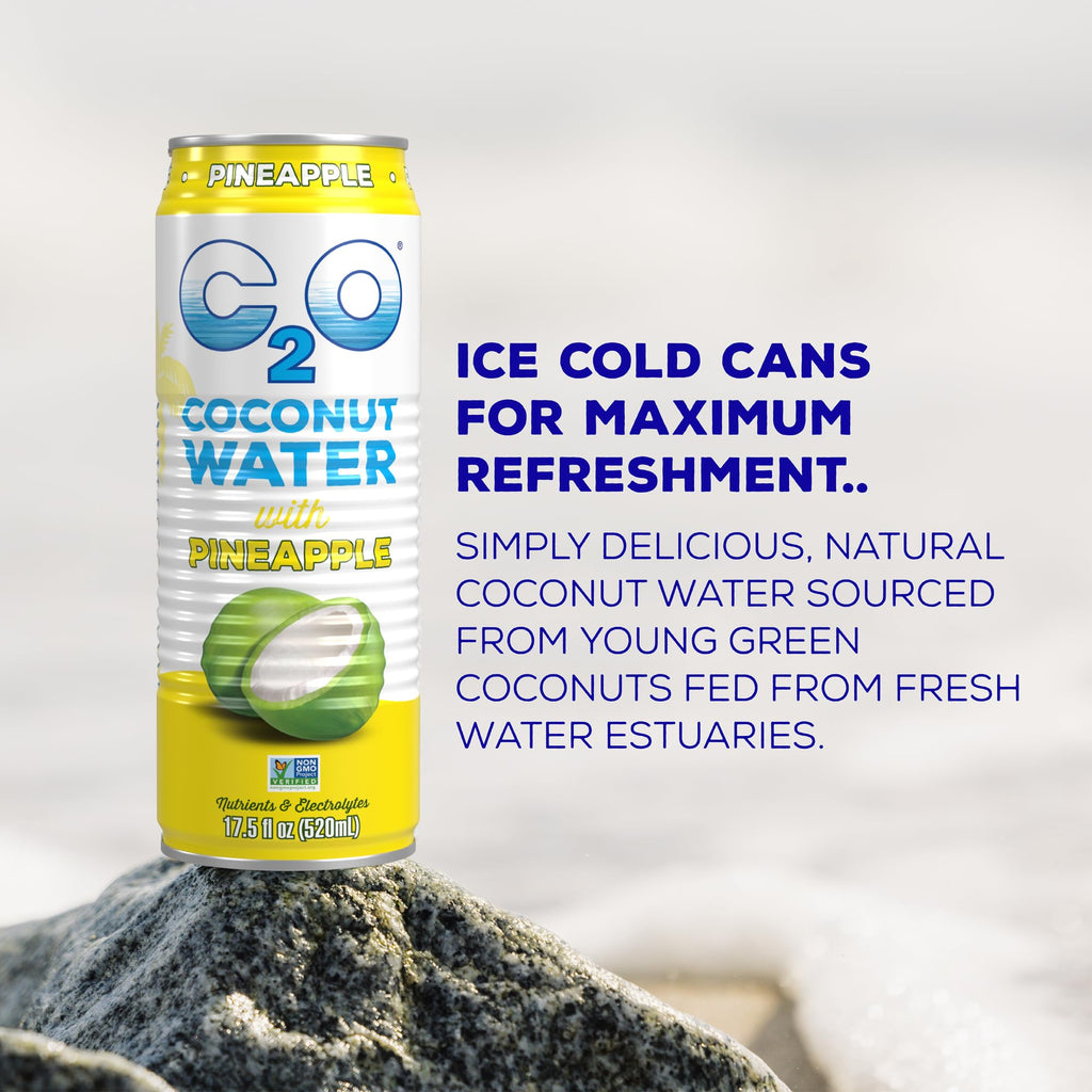 C2O - Coconut Water with Ginger, Lime, & Turmeric (12 Pack) - Made with Fresh Coconut Water - Plant Based - Non GMO - Canned Water - Natural Hydration, Electrolytes, & Potassium - 12 Cans, 17.5 FL OZ