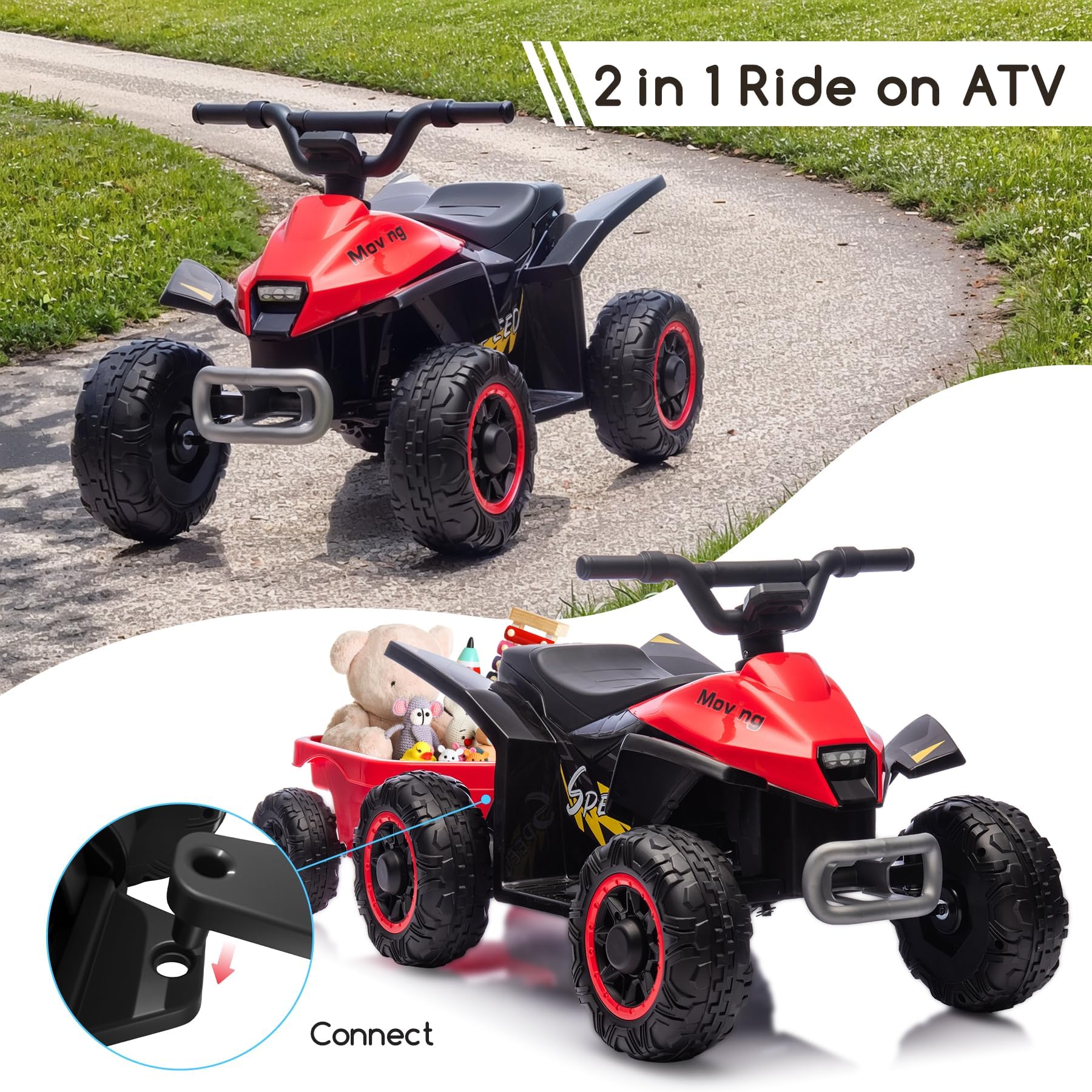 Kids Ride on ATV, 6V Battery Powered Kids Electric Vehicle, 4 Wheeler Quad w/Headlights, MP3, USB, Volume Control, Large Seat, Electric Ride on Toys Best Gifts for 18-36 Months Boys Girls (Black)