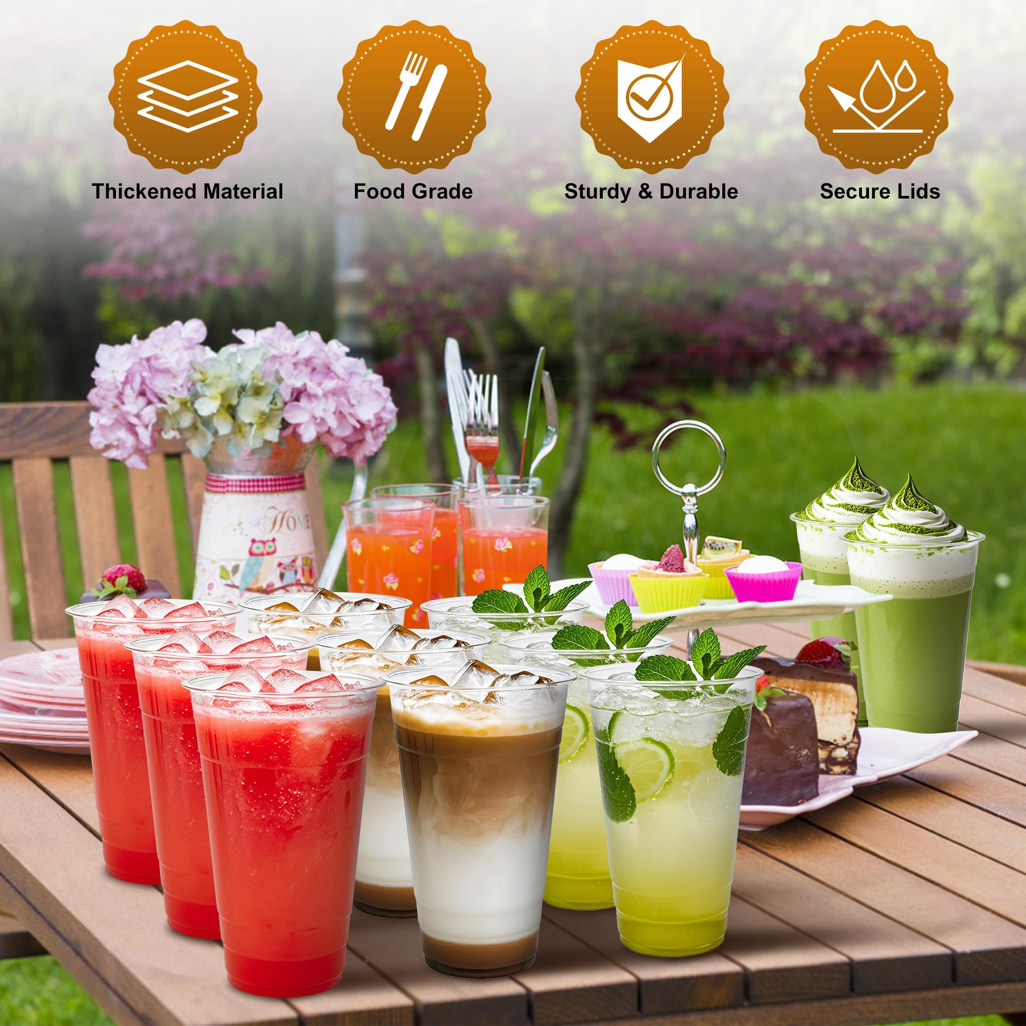 Charmount 50 Sets- 12 oz Clear Plastic Cups with Lids and Straws, Disposable To Go Cups for Cold Drinks, Iced Coffee, Milkshakes, Smoothies