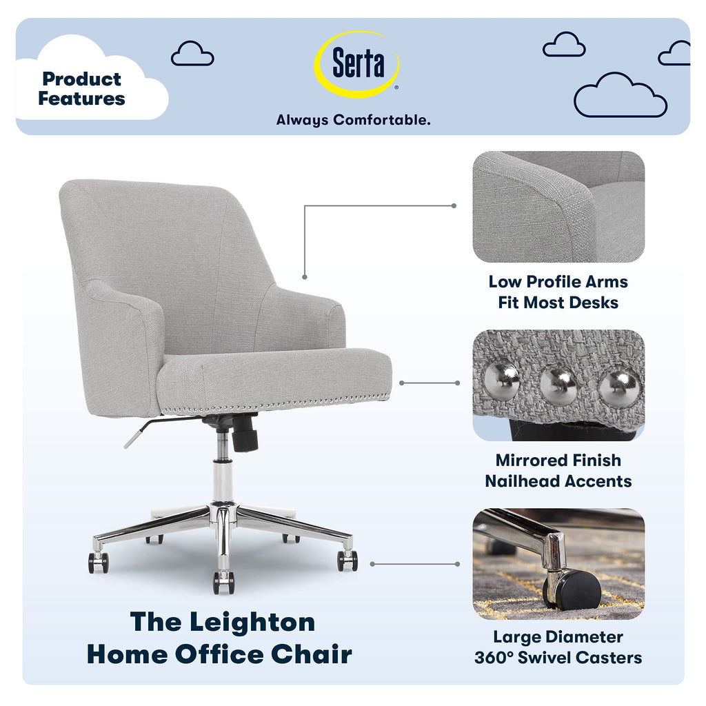 Serta Scarlett Modern Office Chair, Pleated and Curved Mid-Back Desk Chair, Pocket Coil Seat Cushion, Padded Armrests, Vanity Armchair with Wheels, Swivel Gold Base, Beige Velvet Fabric