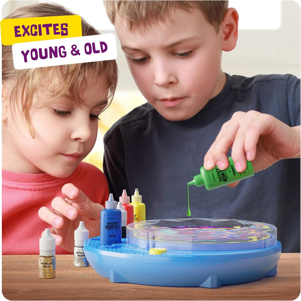 Dan&Darci Paint Vortex Spin Art Machine - Kids Art Kit for Boys & Girls Ages 6+, Motorized Spinner with Splash Guard, Metallic Paints & 20 Artboards - Birthday Gifts for Girls - Craft Kit