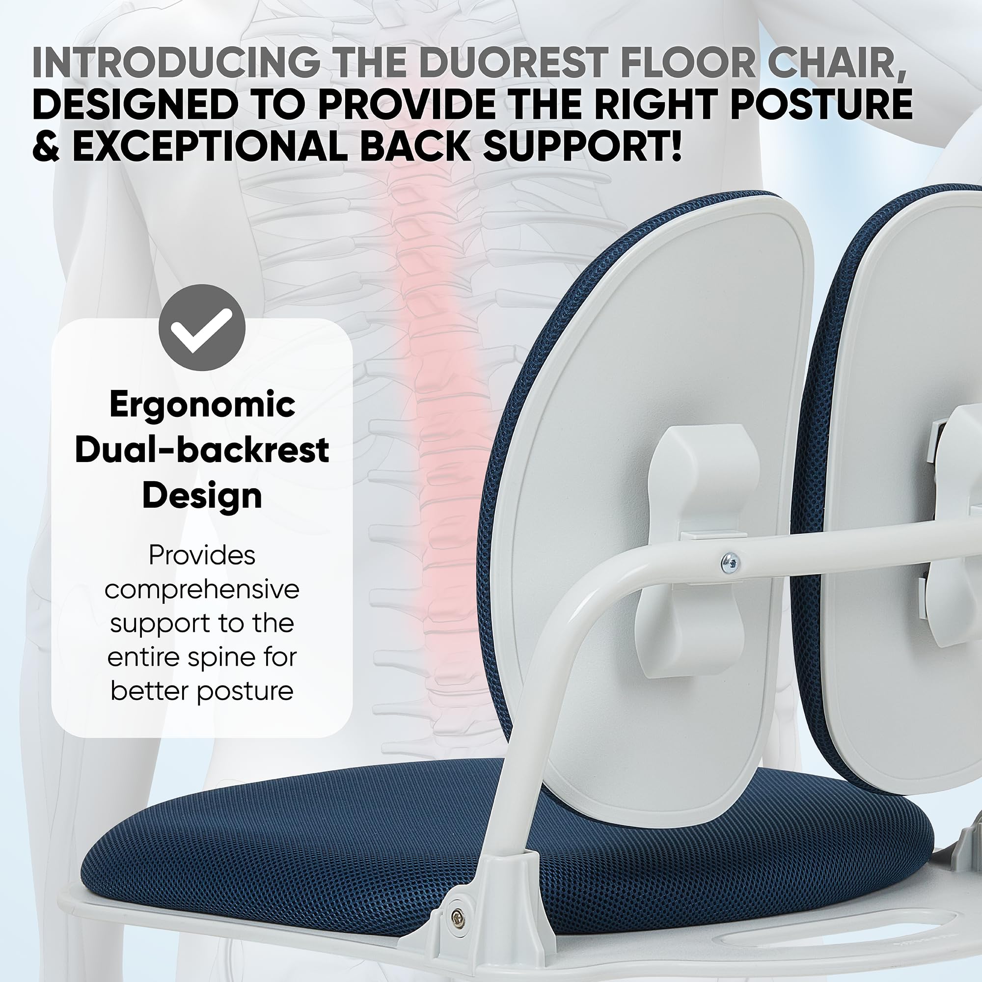 【Premium Dual-Backrests】 Made in Korea Ergonomic Floor Chair with Back Support - Meditation Chair, Floor Gaming Chair, Reading Chair, Floor Chairs for Adults, Foldable Chair (Black Leather)