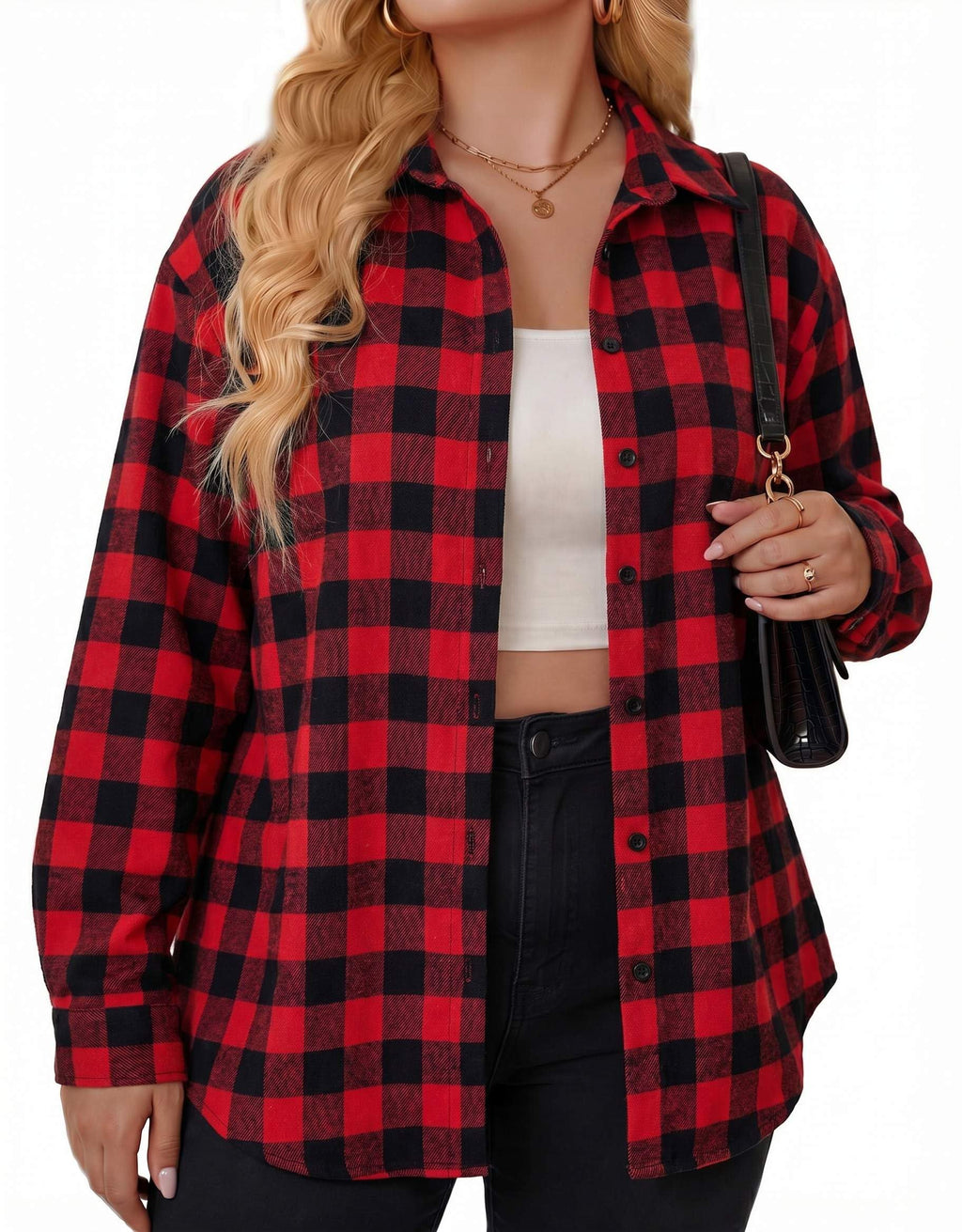 Zeagoo Womens Plus Size Flannel Shirts Plaid Shirts Long Sleeves Casual Button Down Collared Shacket Tops