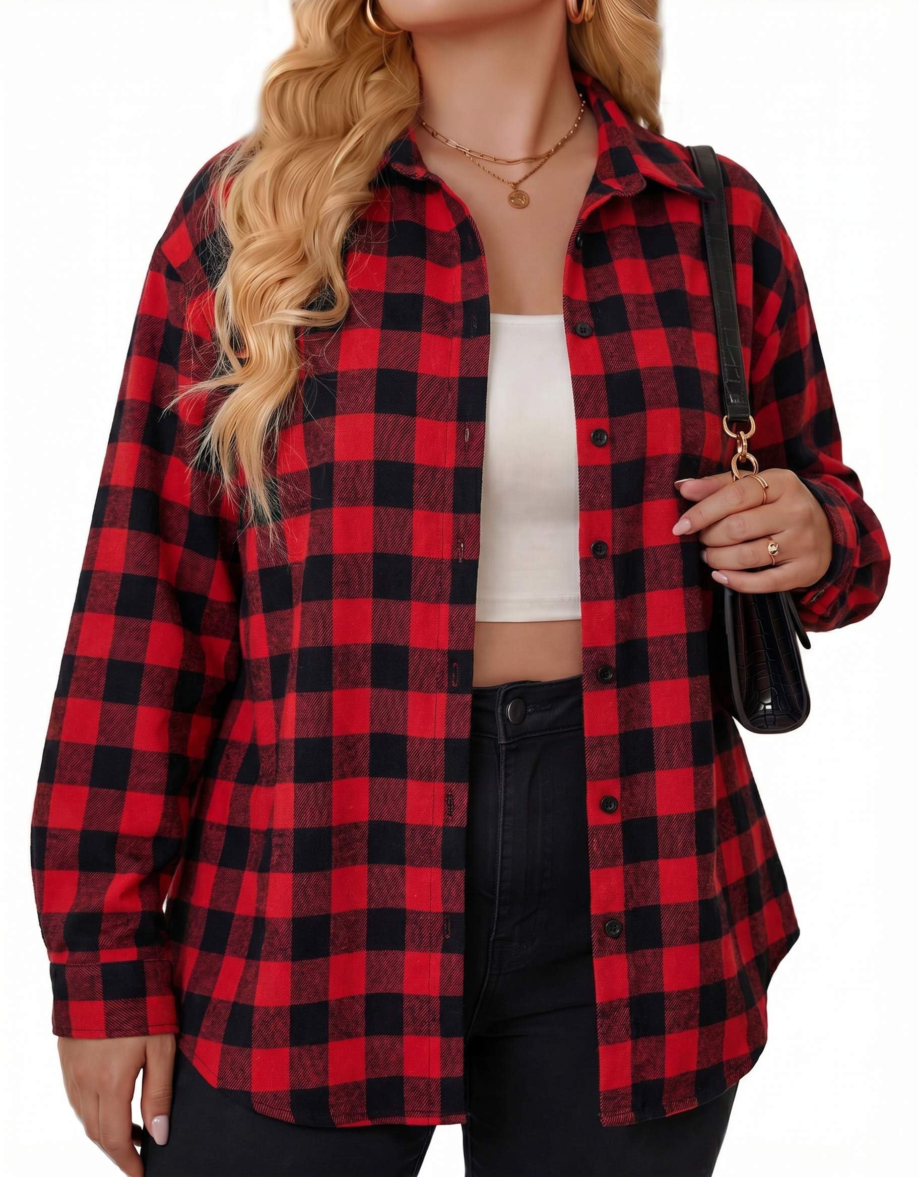 Zeagoo Womens Plus Size Flannel Shirts Plaid Shirts Long Sleeves Casual Button Down Collared Shacket Tops