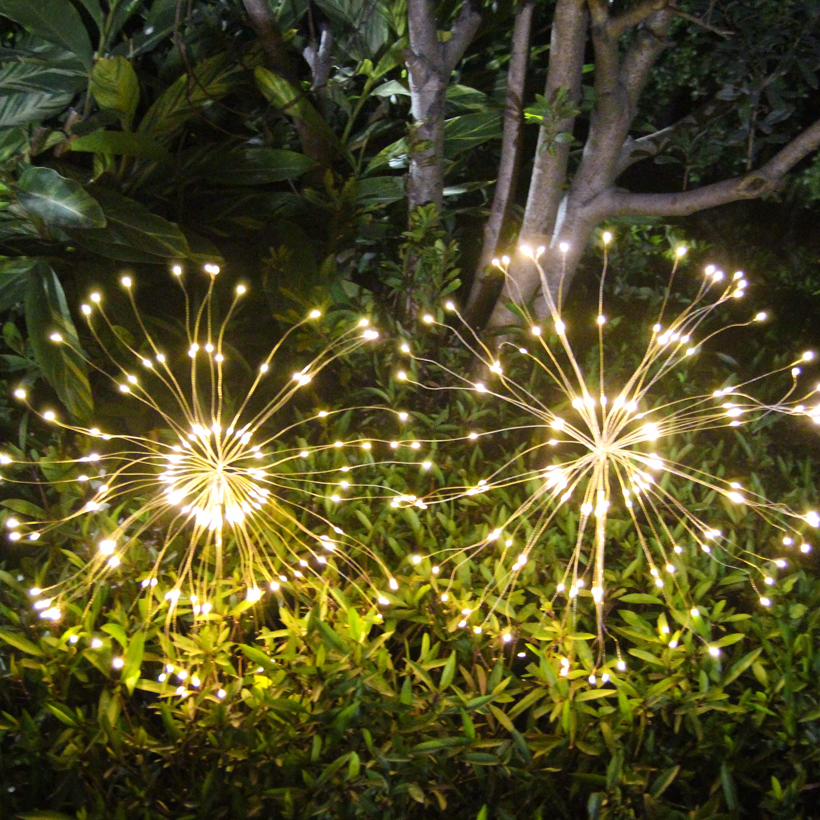 Solar Garden Firework Lights Outdoor Waterproof, 2 Pack Solar Powered Art Stake Twinkle Lighting for Outside Decor, 120 LED Sparklers String Lights for Yard Pathway Decorations(White)