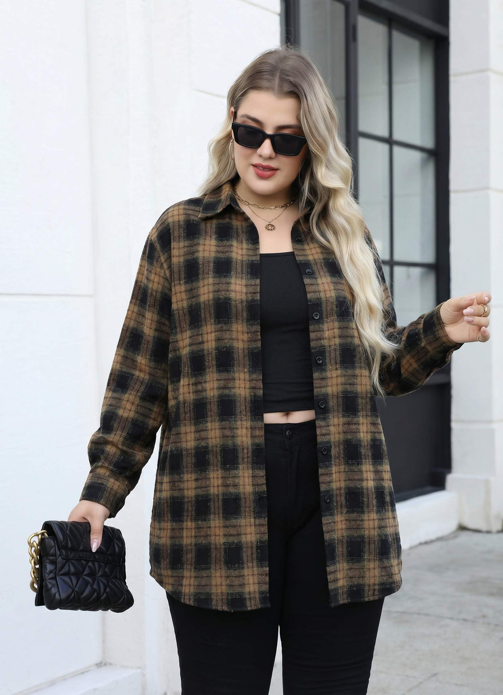 Zeagoo Womens Plus Size Flannel Shirts Plaid Shirts Long Sleeves Casual Button Down Collared Shacket Tops