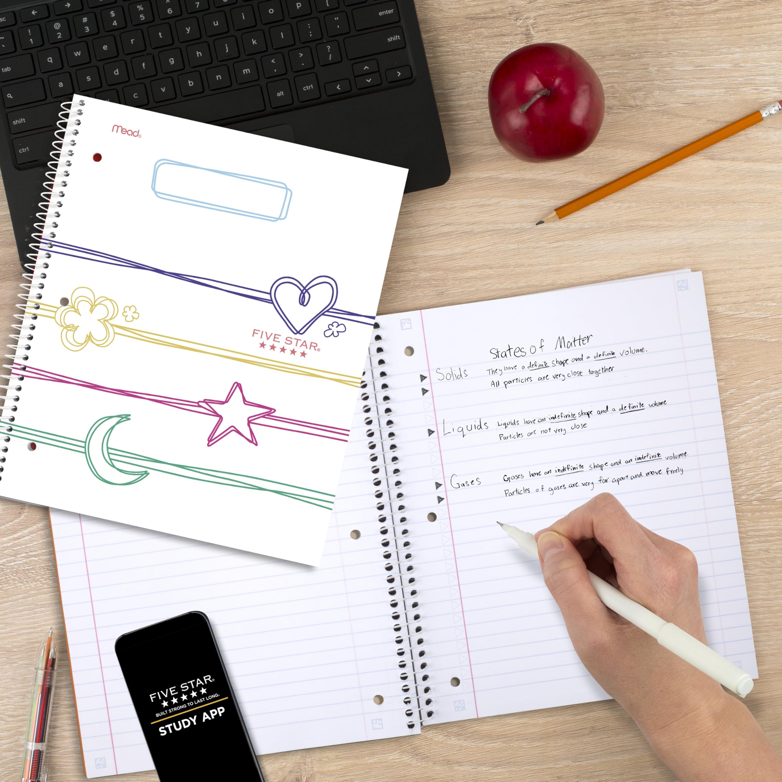 Five Star Spiral Notebook + Study App, 2 Pack, 1 Subject, Wide Ruled, 8" x 10-1/2", 80 Sheets, Fights Ink Bleed, Water Resistant Cover, Pastel Waves and Brush Strokes (930210F-ECM)