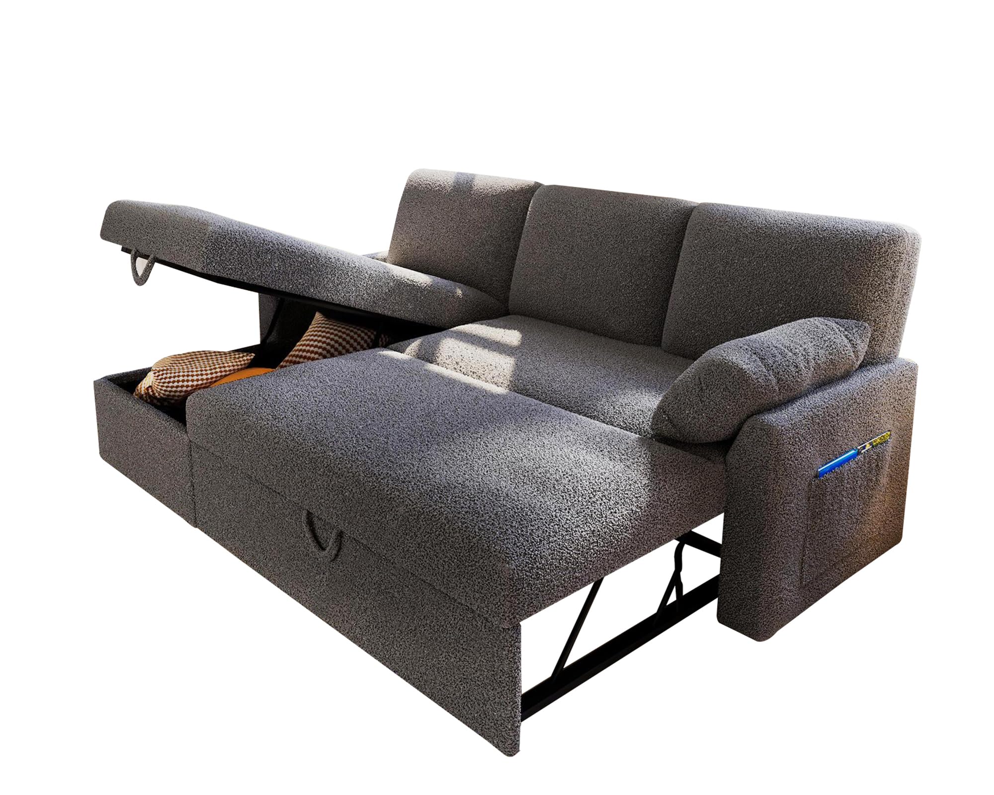 PaPaJet Sofa Bed, Sleeper Sofa with Storage Chaise, L Shaped Sofa with Pull Out Bed, Oversized Sofas for Living Room, Beige