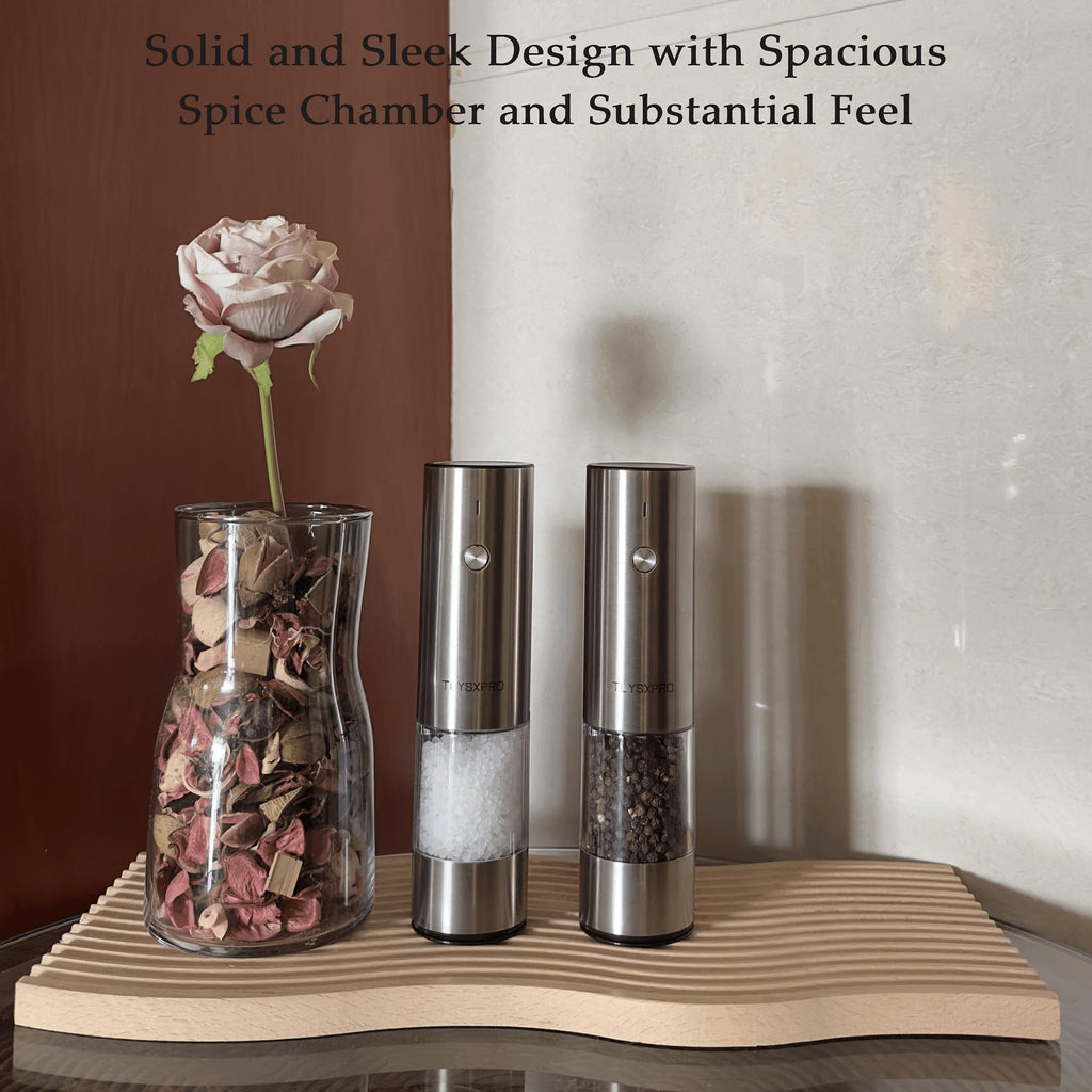 Electric Salt and Pepper Grinder Set, USB Rechargeable, Automatic Salt and Pepper Mill Grinder with Adjustable Coarseness, Electric Salt Shakers, LED Light, Refillable (2 Packs, Black)