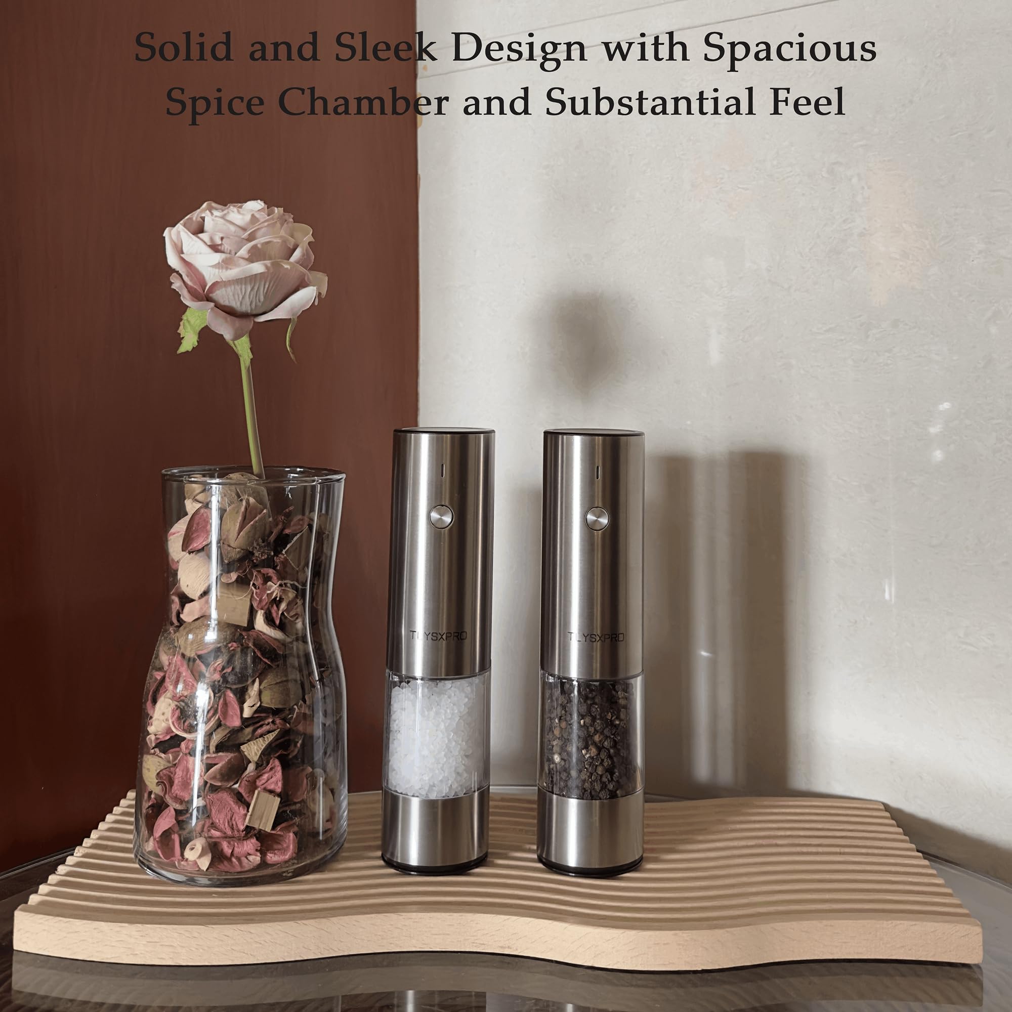Electric Salt and Pepper Grinder Set, USB Rechargeable, Automatic Salt and Pepper Mill Grinder with Adjustable Coarseness, Electric Salt Shakers, LED Light, Refillable (2 Packs, Black)