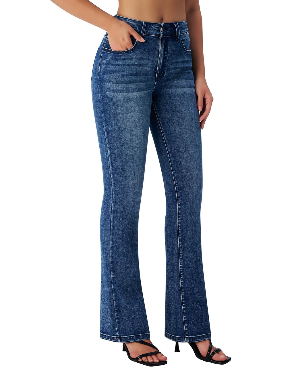 roswear Women's Trendy Stretchy Flare Jeans Mid Rise Bootcut Curvy Denim Pants