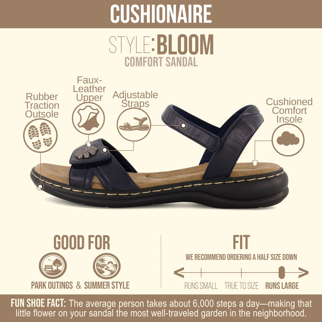 CUSHIONAIRE Bloom Comfortable Dressy Womens Sandals with Arch Support, Adjustable Straps, and Memory Foam Footbed.