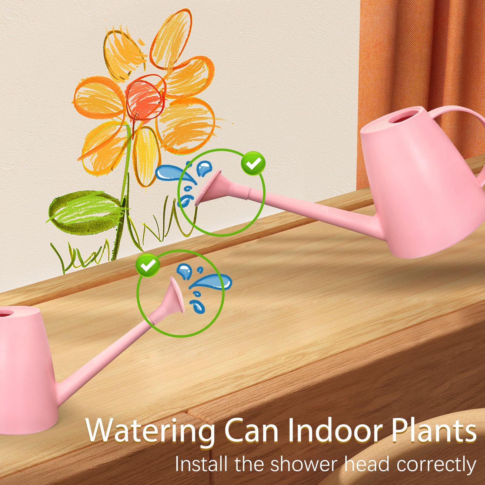 60 oz Watering Can for Indoor Plants, Small Plastic Watering Cans with Removable Nozzle, Long Spout Indoor Water Can for House Plants, Garden Flowers (1.8L 1/2 Gal)