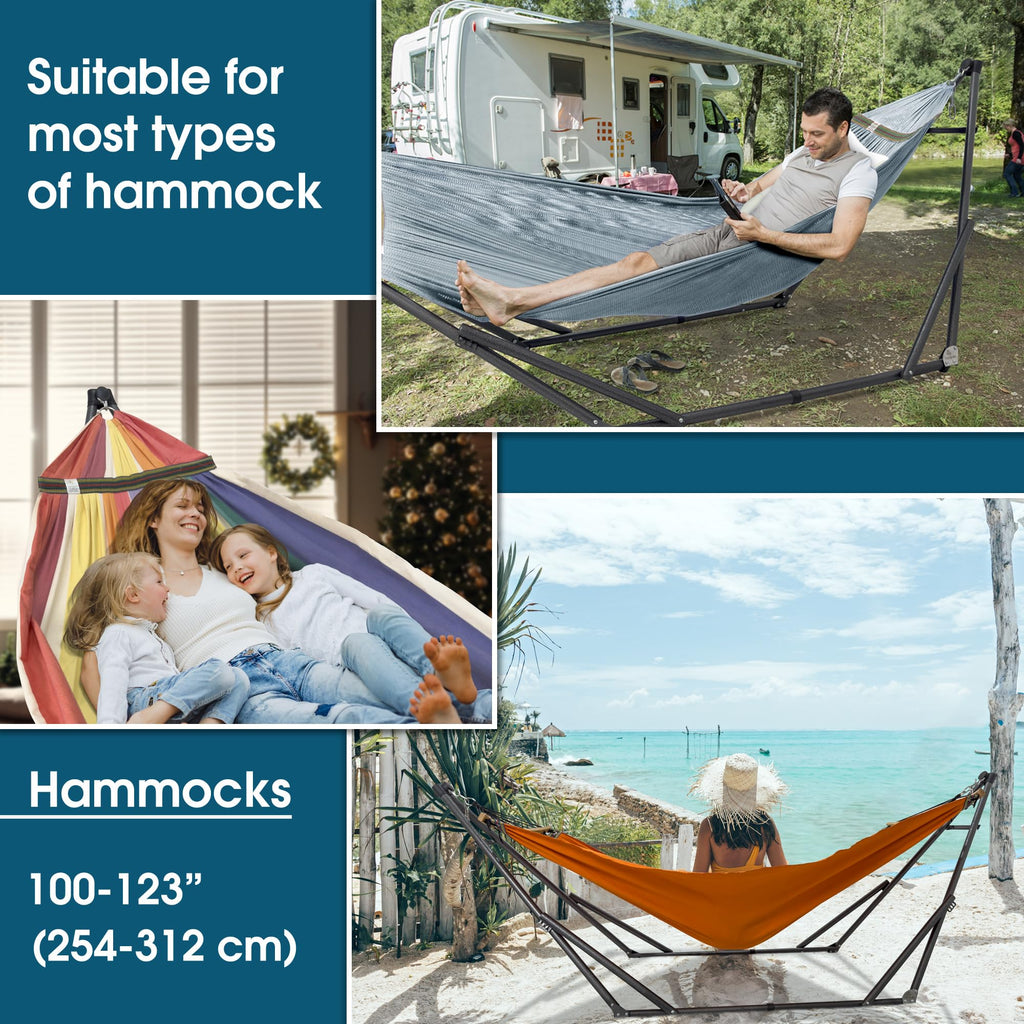Tranquillo Unity Adjustable Hammock Stand, Hammocks Stands for The Garden, 800 lbs Capacity Steel Double Hammock Stand for 2 Persons, Premium Pre-Assembled Stand (Steel, Aegean)