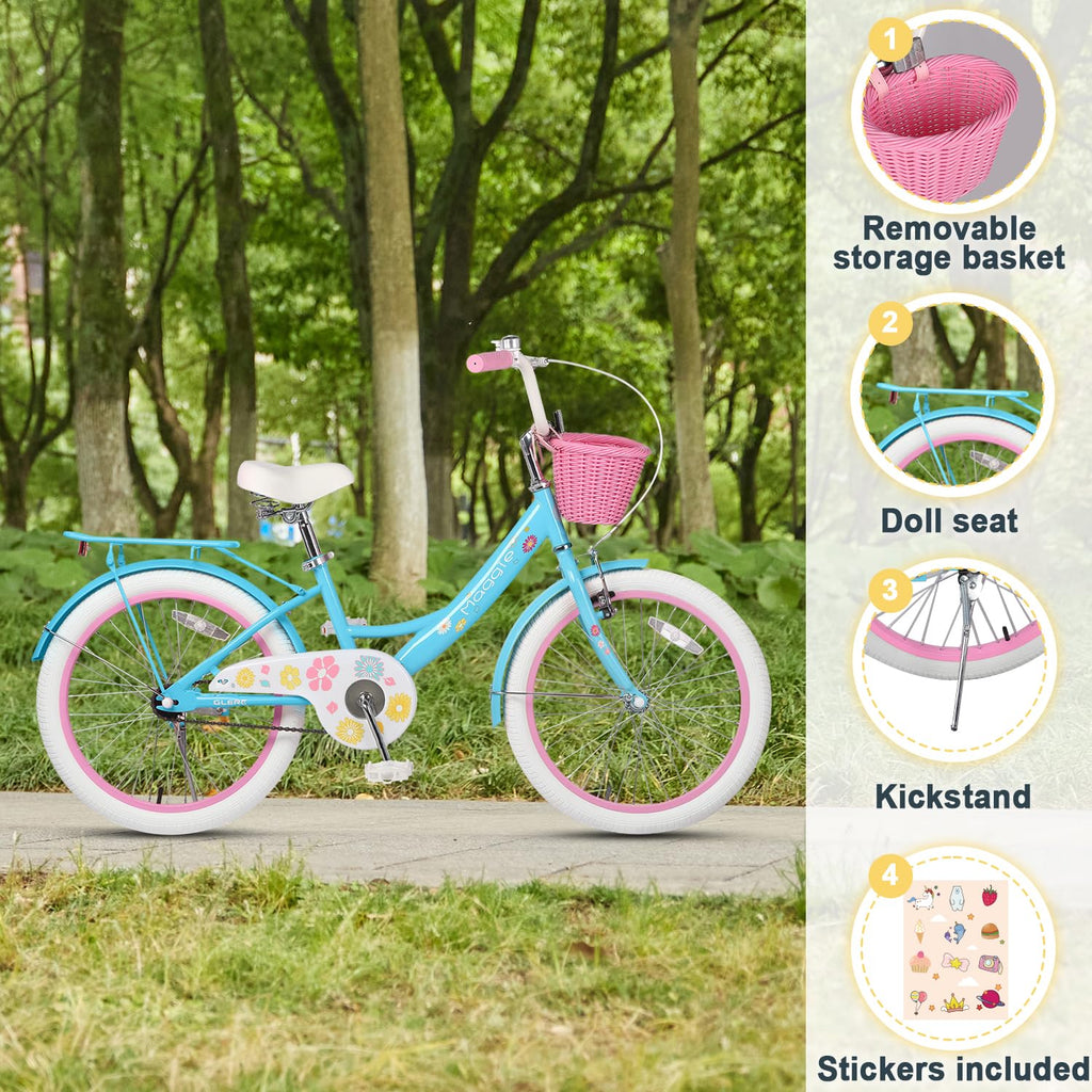 Glerc Maggie Girls Bike, 12-20 Inch Kids Bike for 2-13 Years Old Children, Princess Style Kids Bicycle with Doll-Seat & Basket & Training Wheels, Multiple Colors