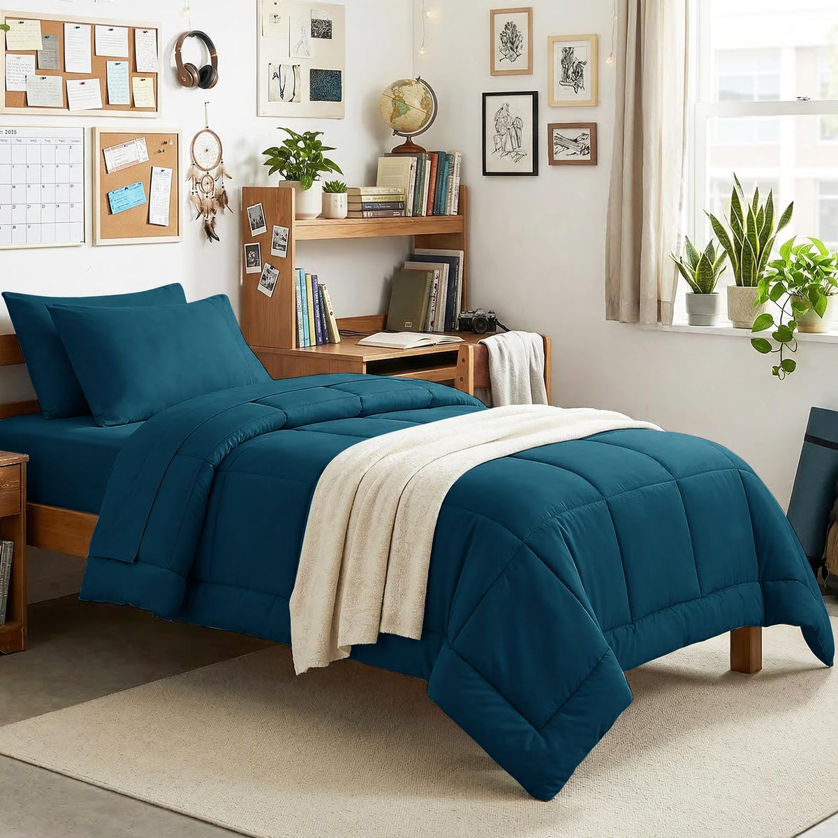 CozyLux Twin XL Comforter Set Baby Blue, 5 Pieces Twin Extra Long Bed in a Bag for College Dorm, All Season Bedding Set with Stitch Quilted Comforter, Flat Sheet, Fitted Sheet, Pillowcases